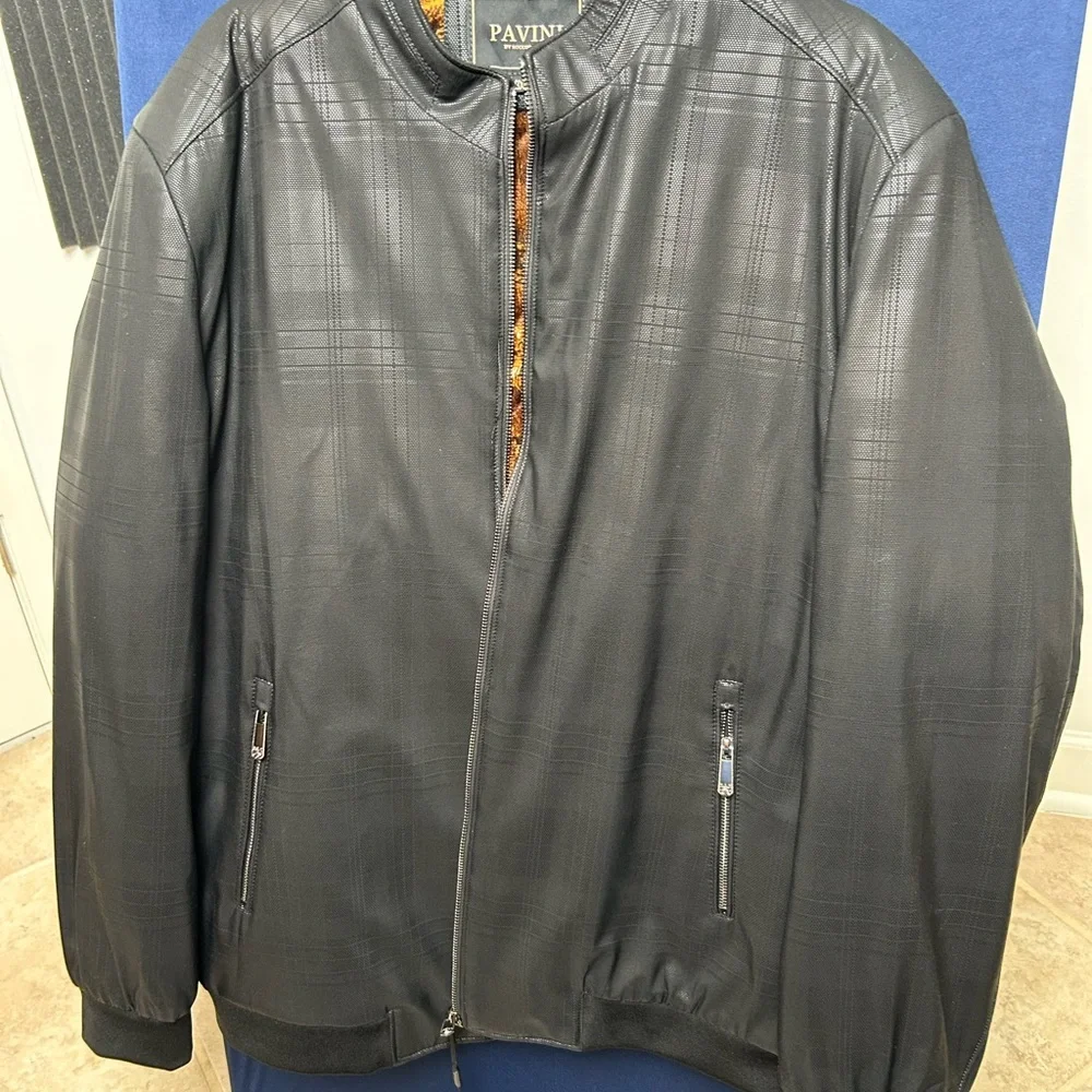 Pavini Men’s Black Faux Leather Bomber Jacket Size 3XL